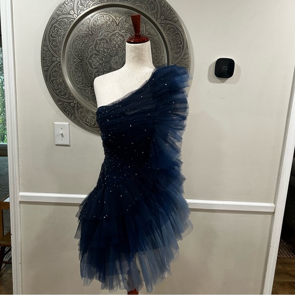 NWT $595 Badgley Mischa pleated tulle mini in navy - Size 2 - Picture 5 of 13